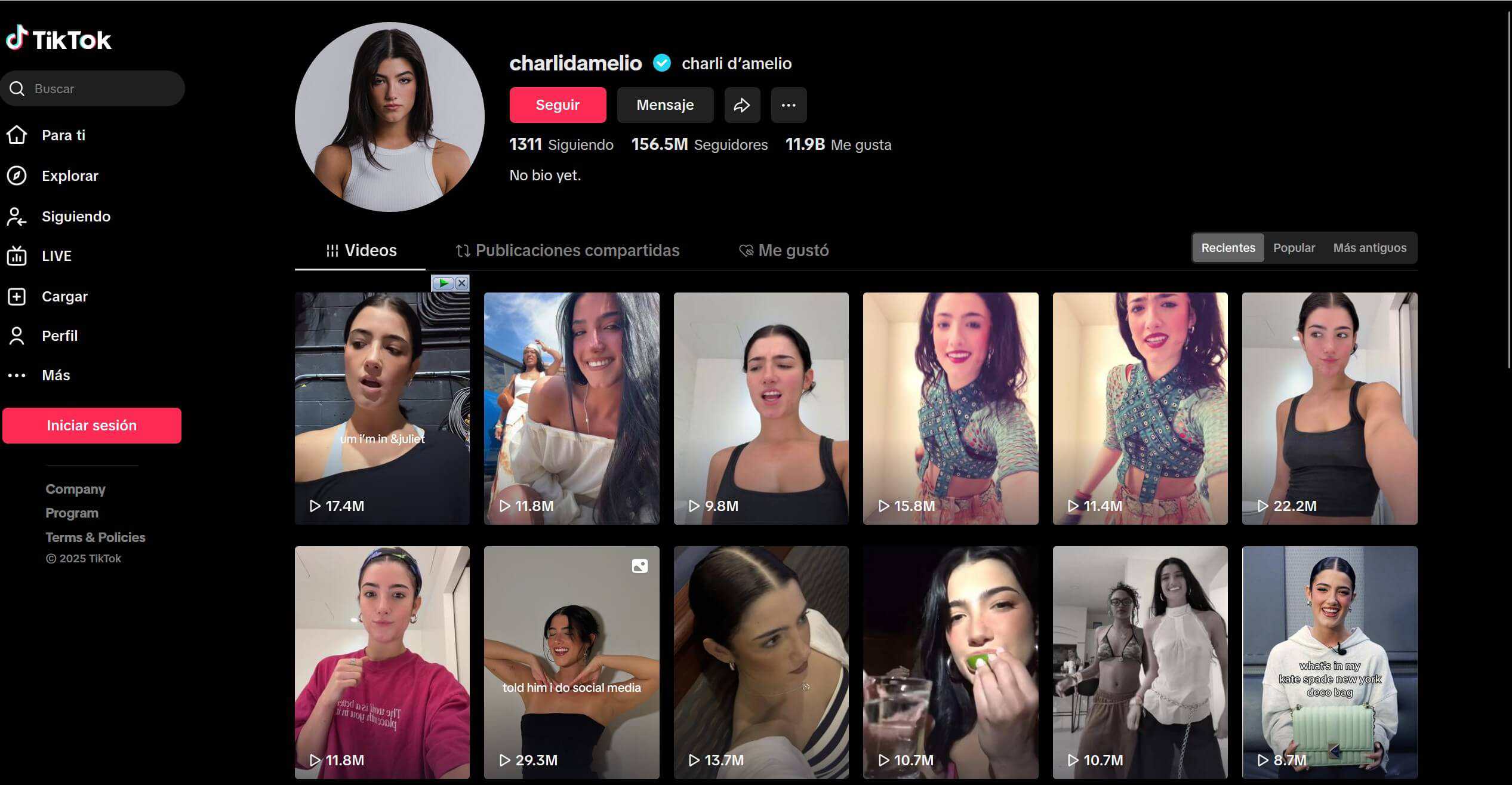 Horario de Charlidamelio Tiktok