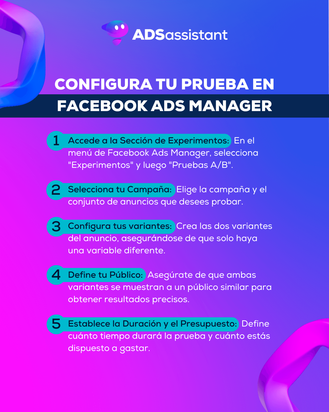 configura tu prueba ab en facebook