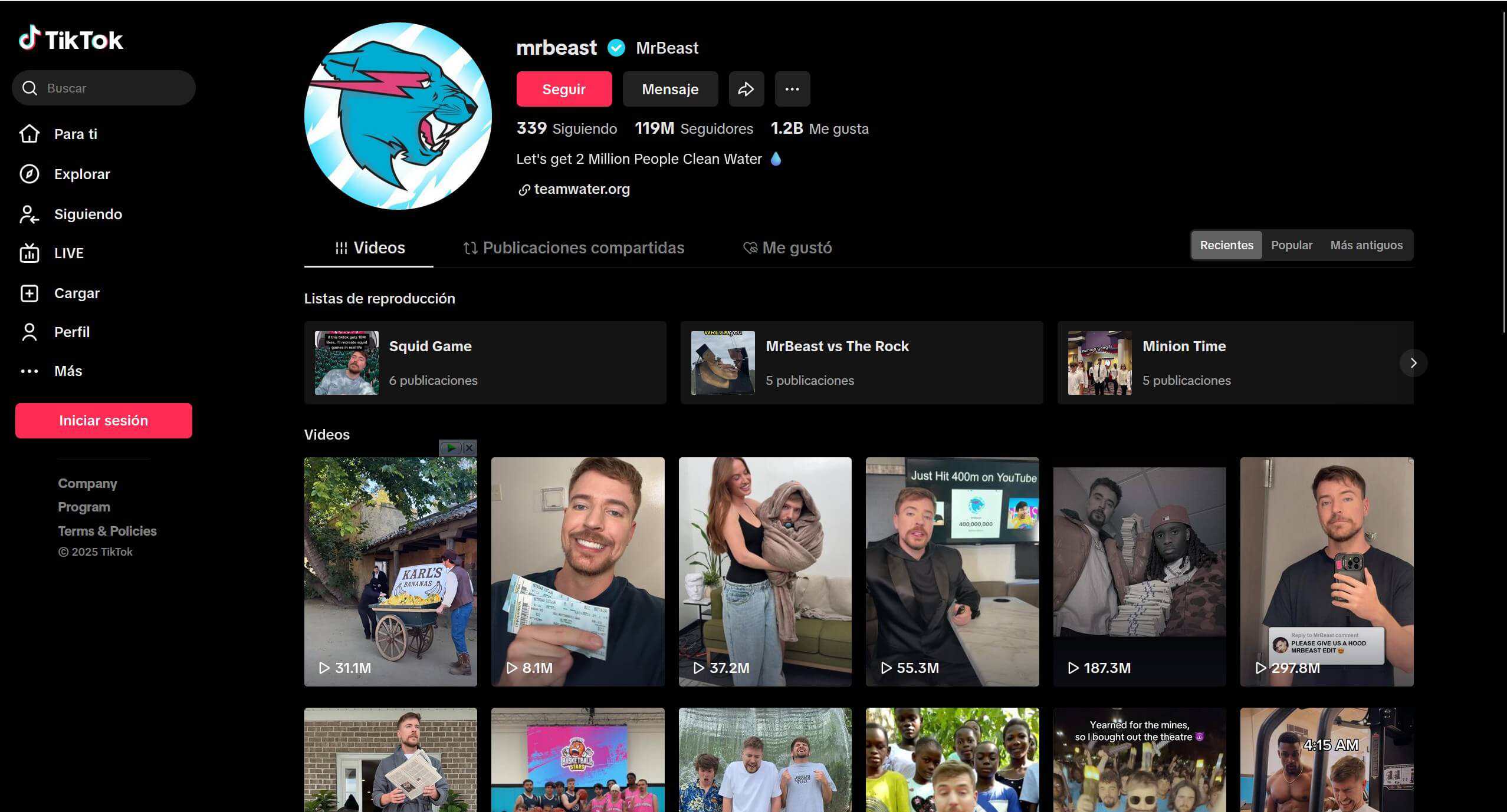 Horario de Tiktok MrBeast
