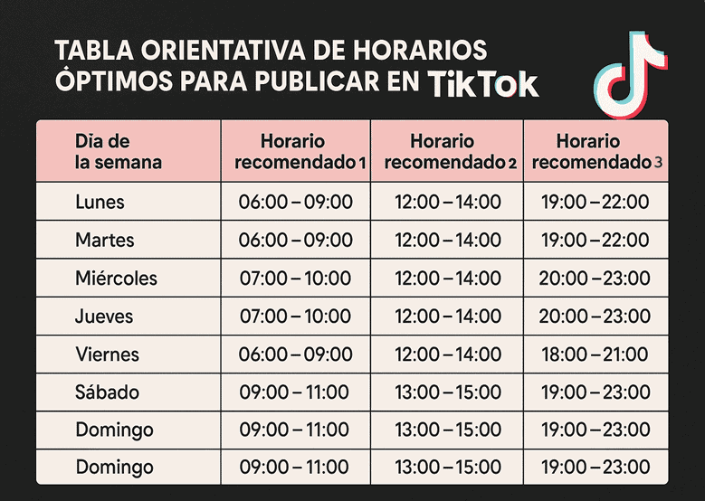 Tabla de horarios de Tiktok